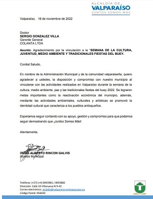 Carta de Alcalde de Valparaiso