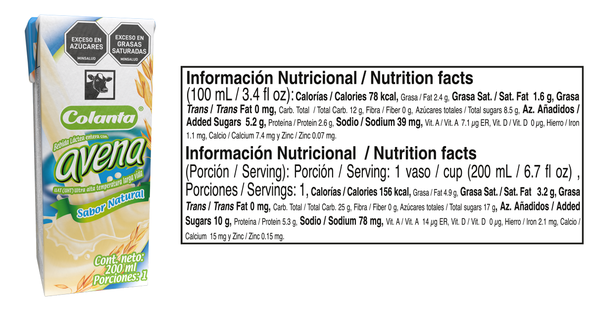Avena natural caja 200 informacion nutricional