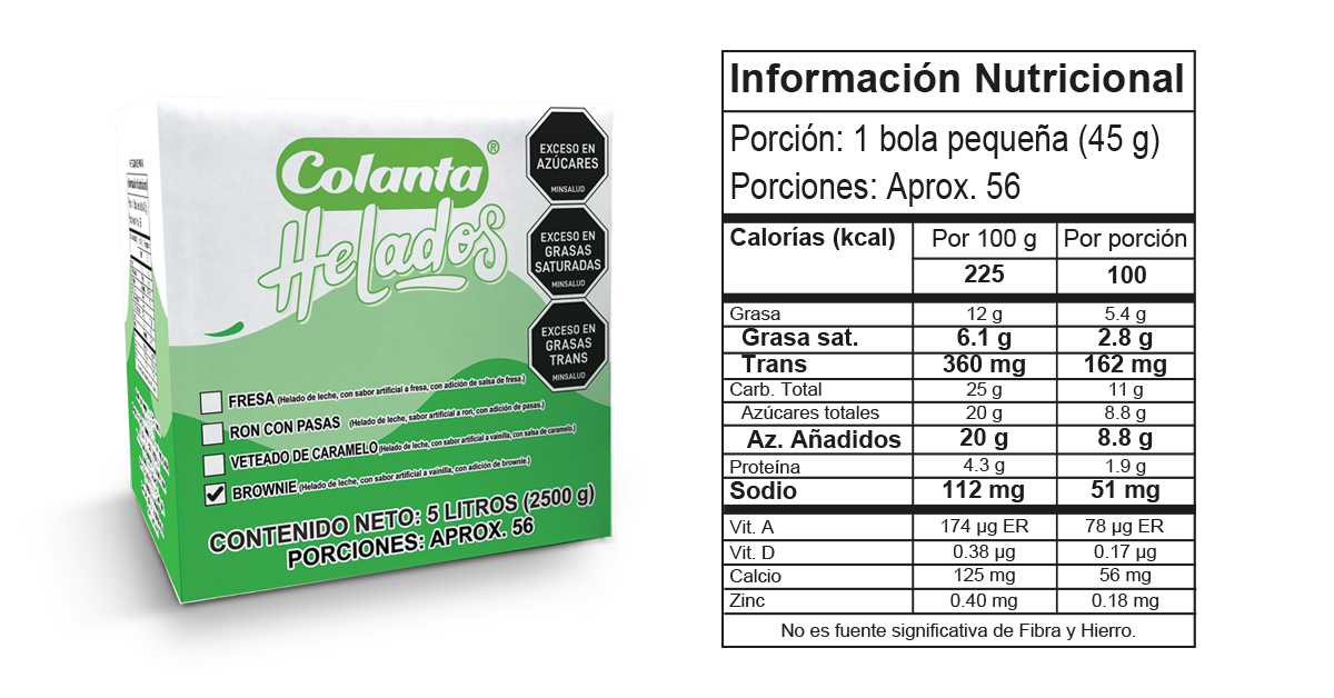 Brownie 5L informacion nutricional
