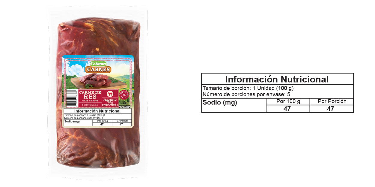 Carne de Res Finas Hierbas - Tabla Nutricional
