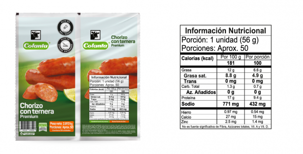 Chorizo con Ternera - 2813 gramos Tabla Nutricional