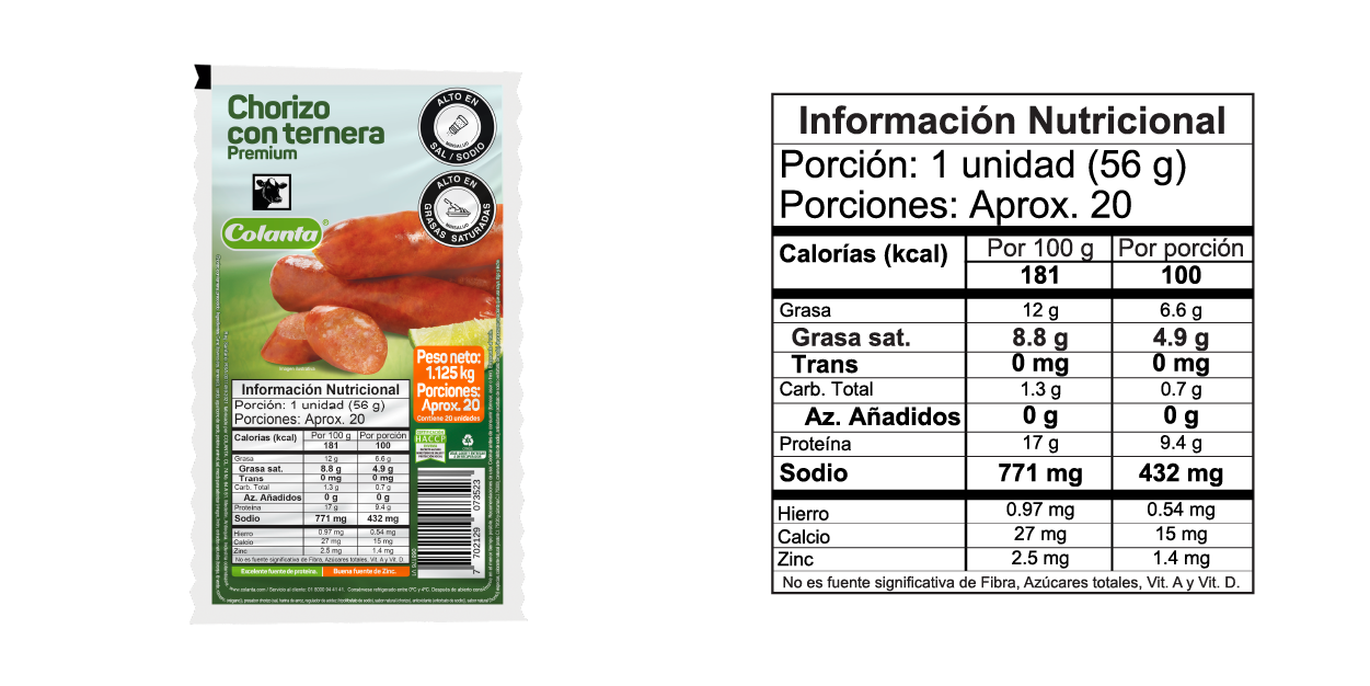 Chorizo con Ternera - Tabla Nutricional