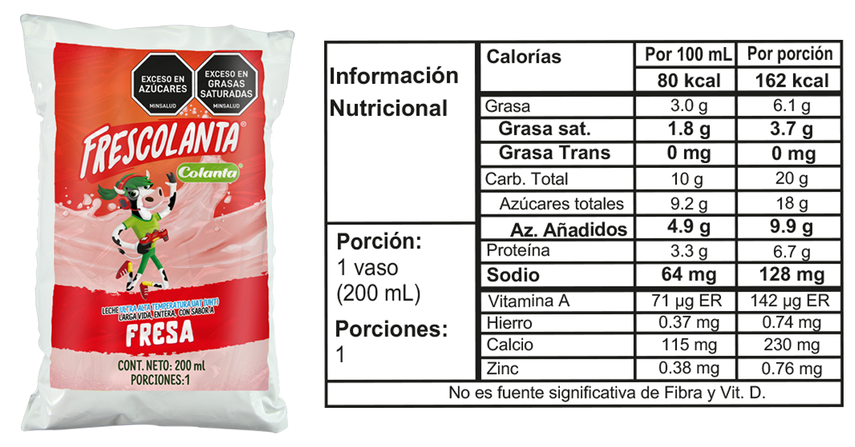 Fresa 200 ml información nutricional