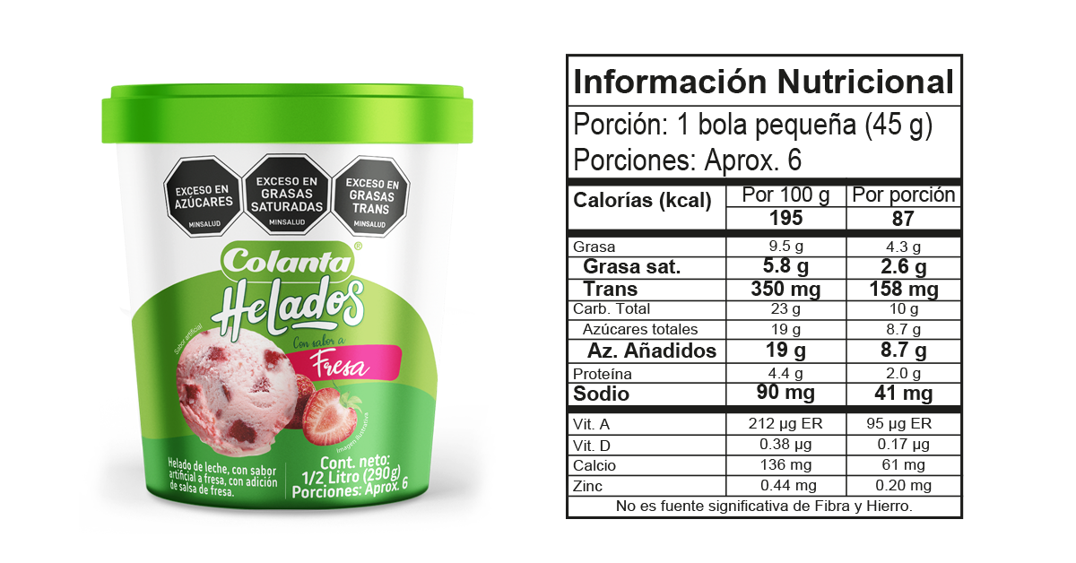 HELADO FRESA información nutricional