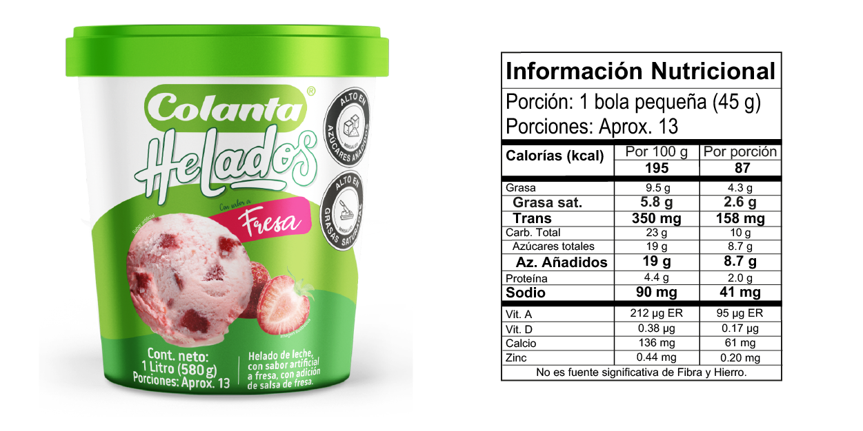 Helado de Fresa - 1 Litro Tabla nutricional