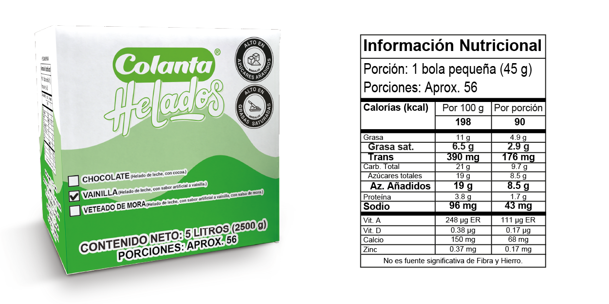 Helado de Vainilla - 5 litros Tabla Nutricional