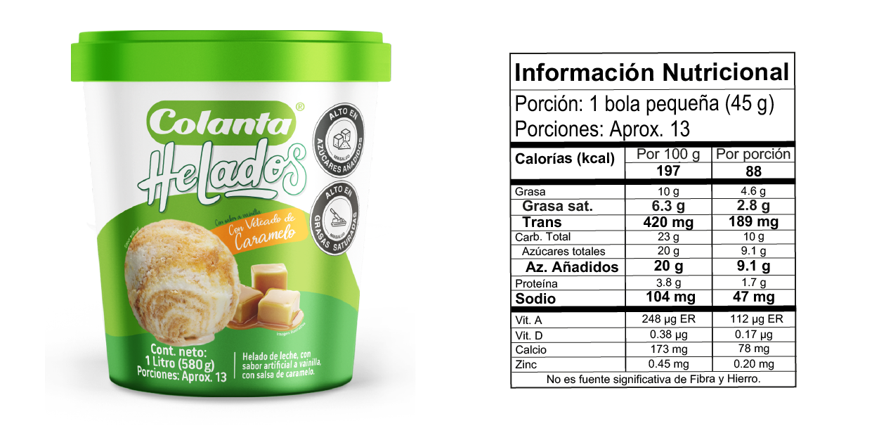 Helado veteado de Caramelo 1 litro - Tabla Nutricional