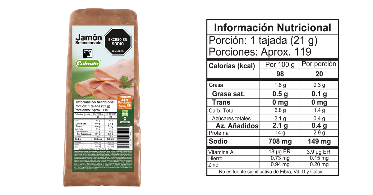 Jamon 2,5kg informacion nutricional