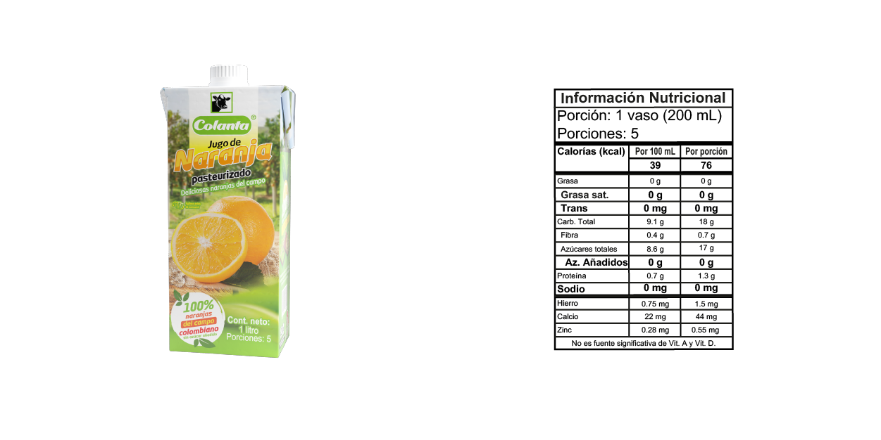 Jugo de Naranja Tetra - Tabla Nutricional