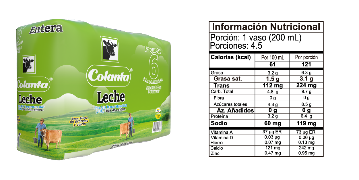 Leche Entera UHT x 900 ml x 6 Tabla nutricional