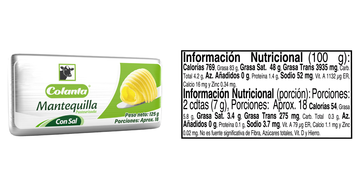 Mantequilla con sal 125 informacion nutricional
