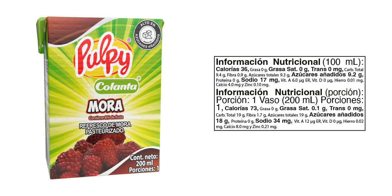 Pulpy Refresco de Mora - Tabla Nutricional