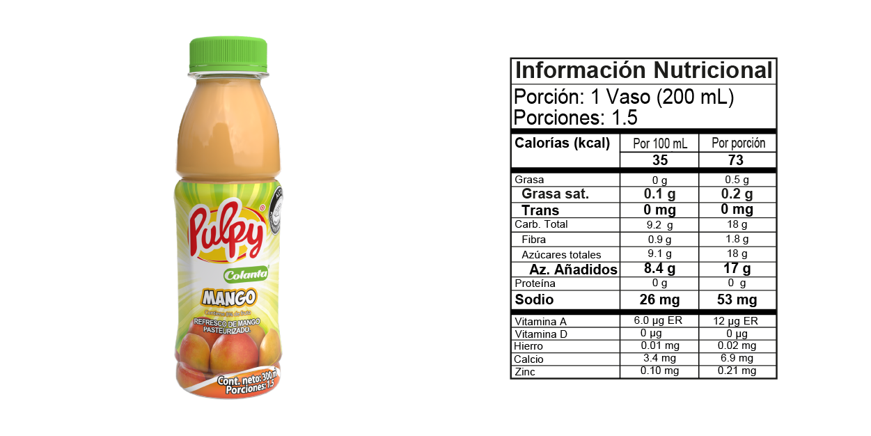 Pulpy Refresco de mango Pet - Tabla Nutricional