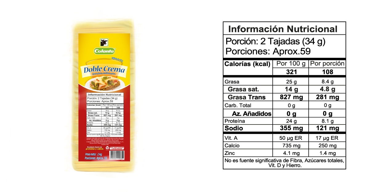 Queso Doblecrema - Tabla Nutricional 2k gramos