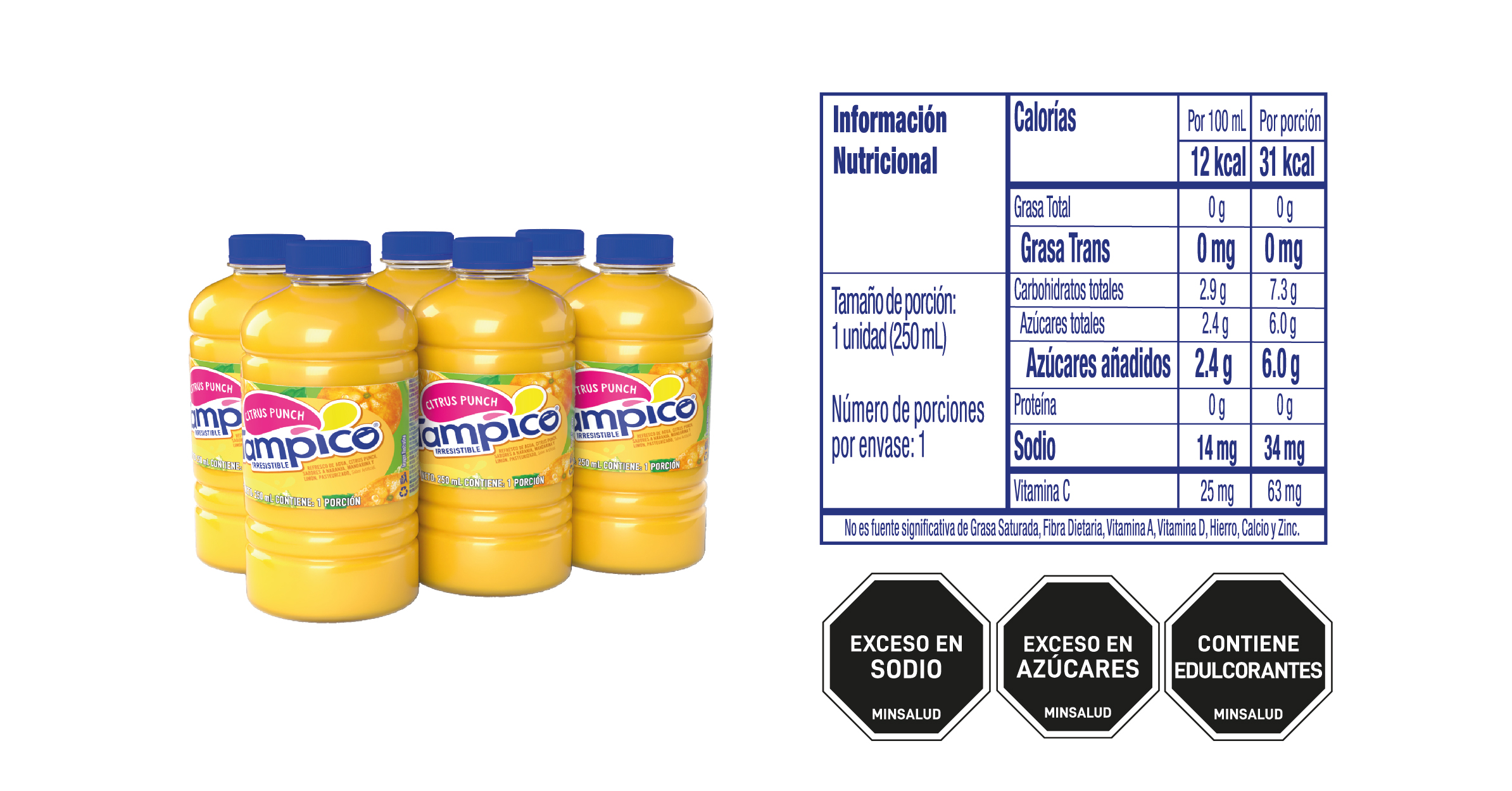 Tabla nutricional Tampico Botella 250 x6