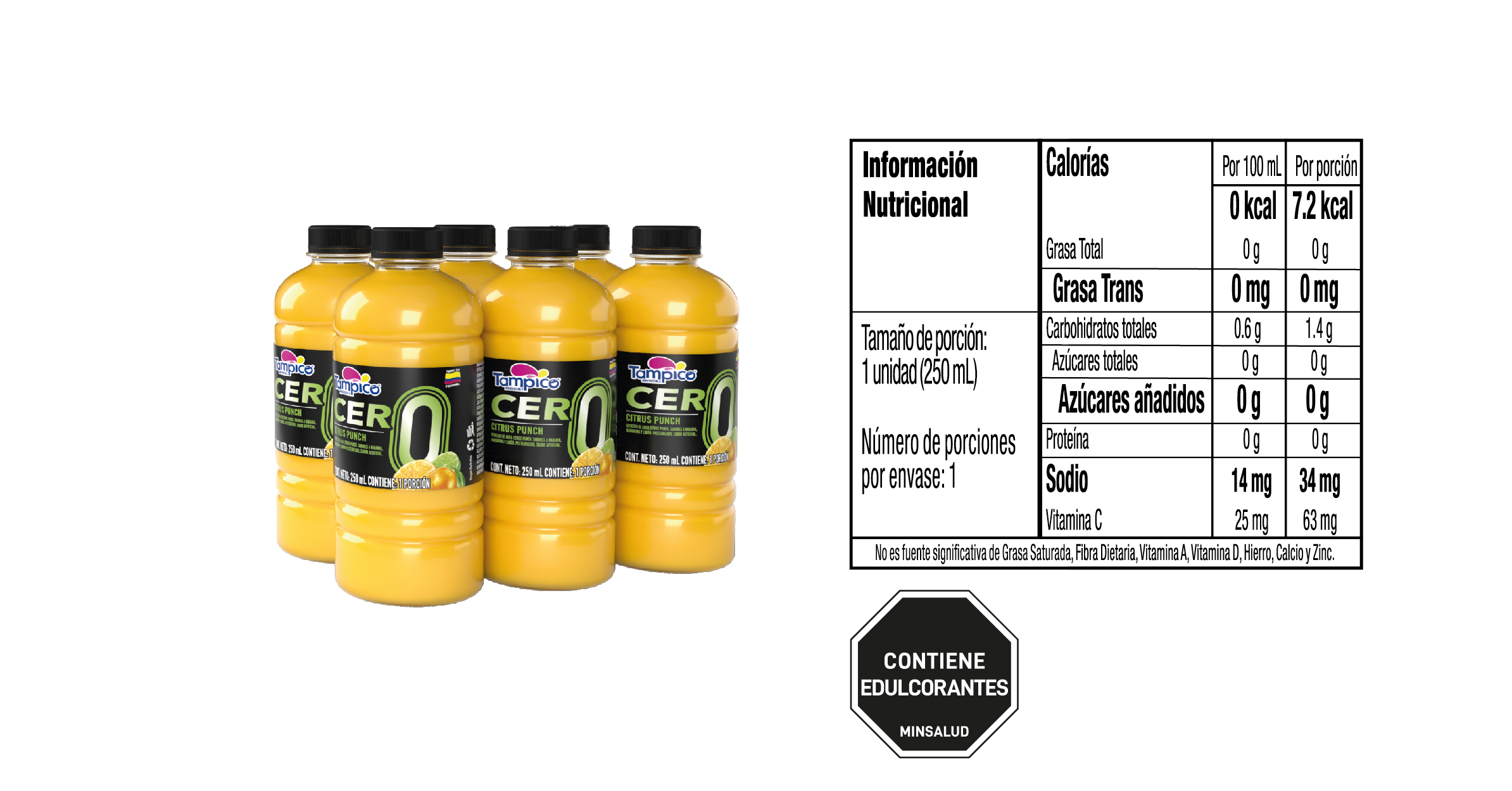 Tabla nutricional Tampico Cero Botella 250 x6