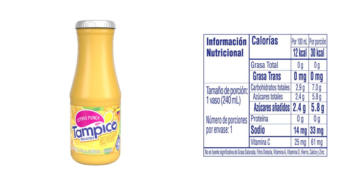 Tampico Botella 240 ml - Tabla Nutricional