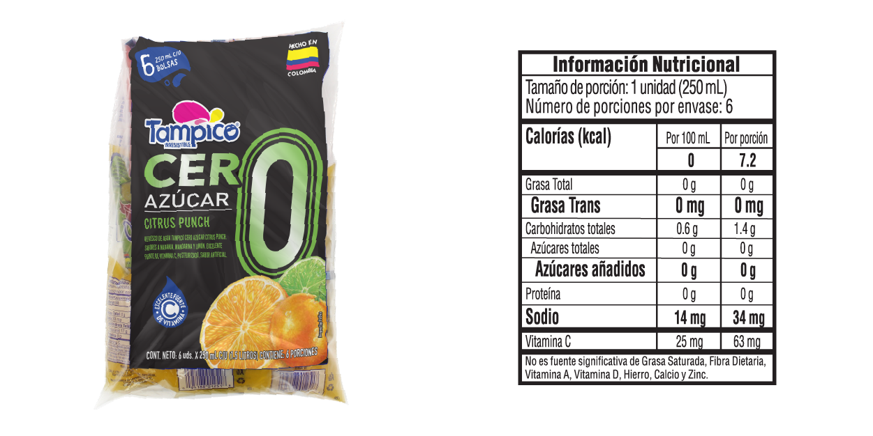 Tampico Citrus Cero - Tabla Nutricional