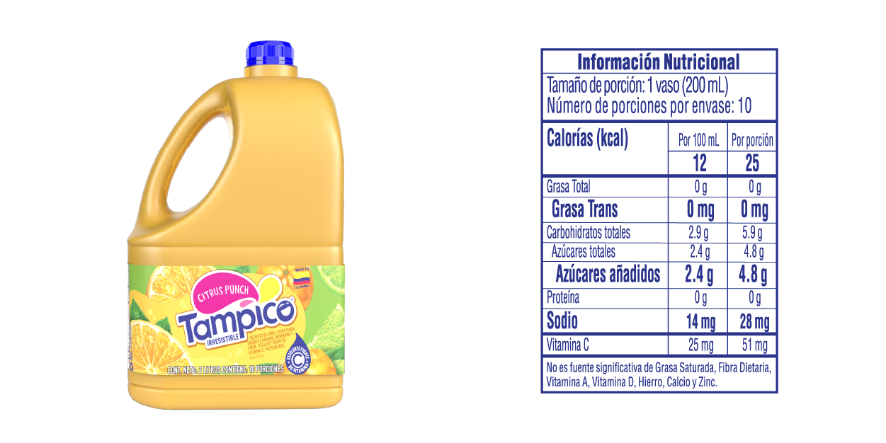 Tampico Garrafa 2 litros - Tabla Nutricional
