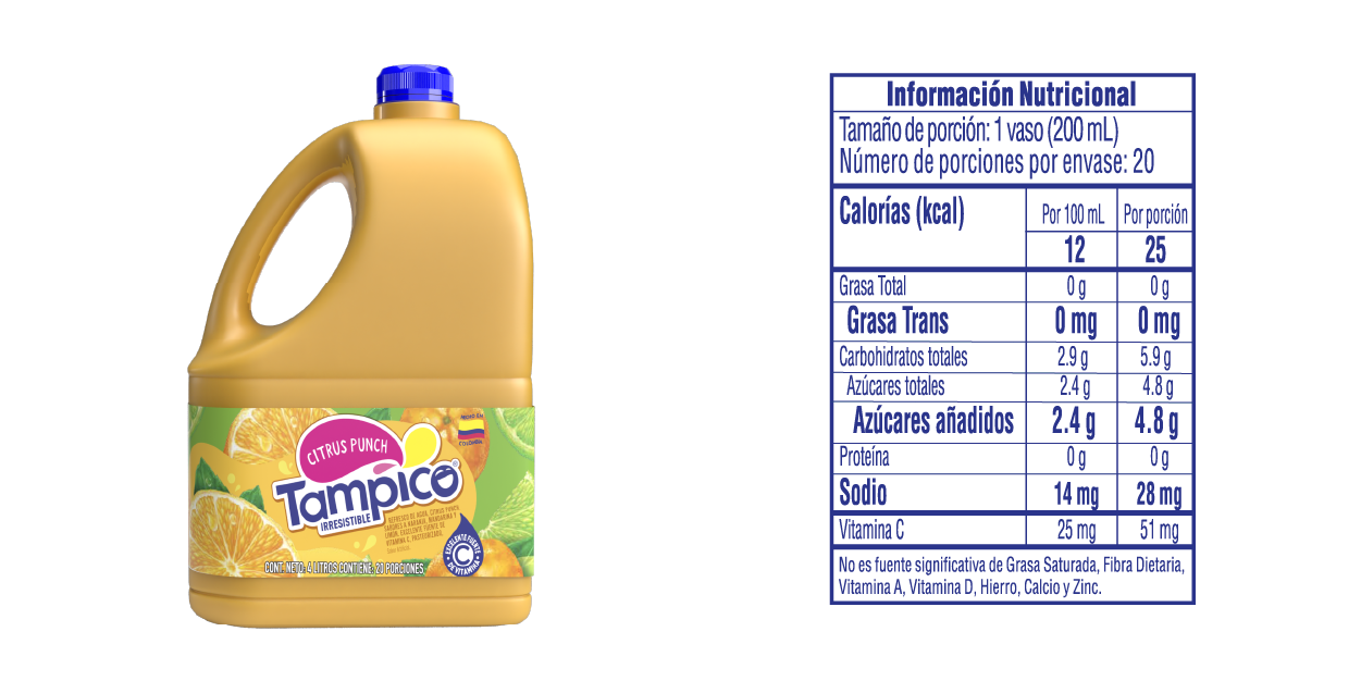 Tampico Garrafa 4 litros - Tabla Nutricional