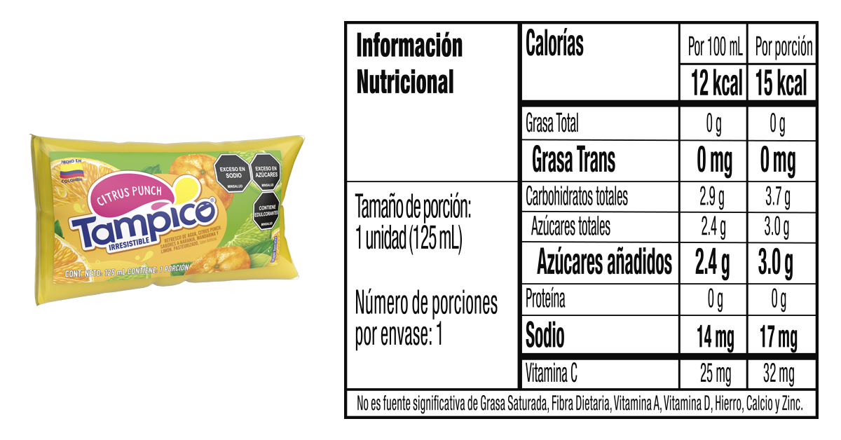 Tampico bolsa 125 informacion nutricional