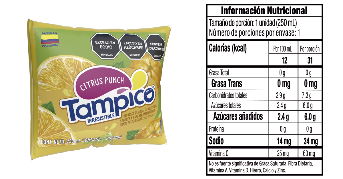 Tampico bolsa 250 INFORMACION NUTRICIONAL
