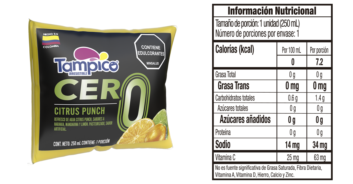 Tampico cero bolsa 250 informacion nutricional_