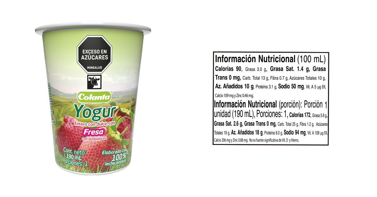Vaso yogur fresa 190 ml informacion nutricional