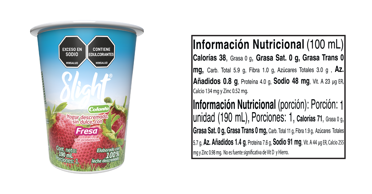 Vaso yogur fresa slight 190 ml informacion nutricional