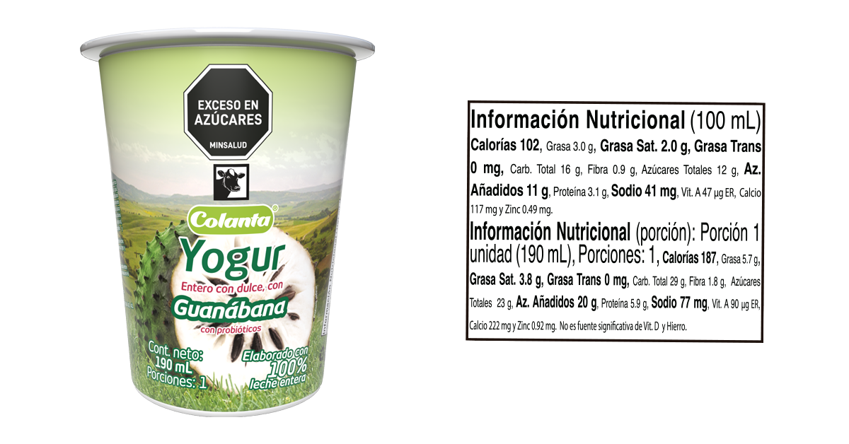 Vaso yogur guanabana 190 ml informacion nutricional