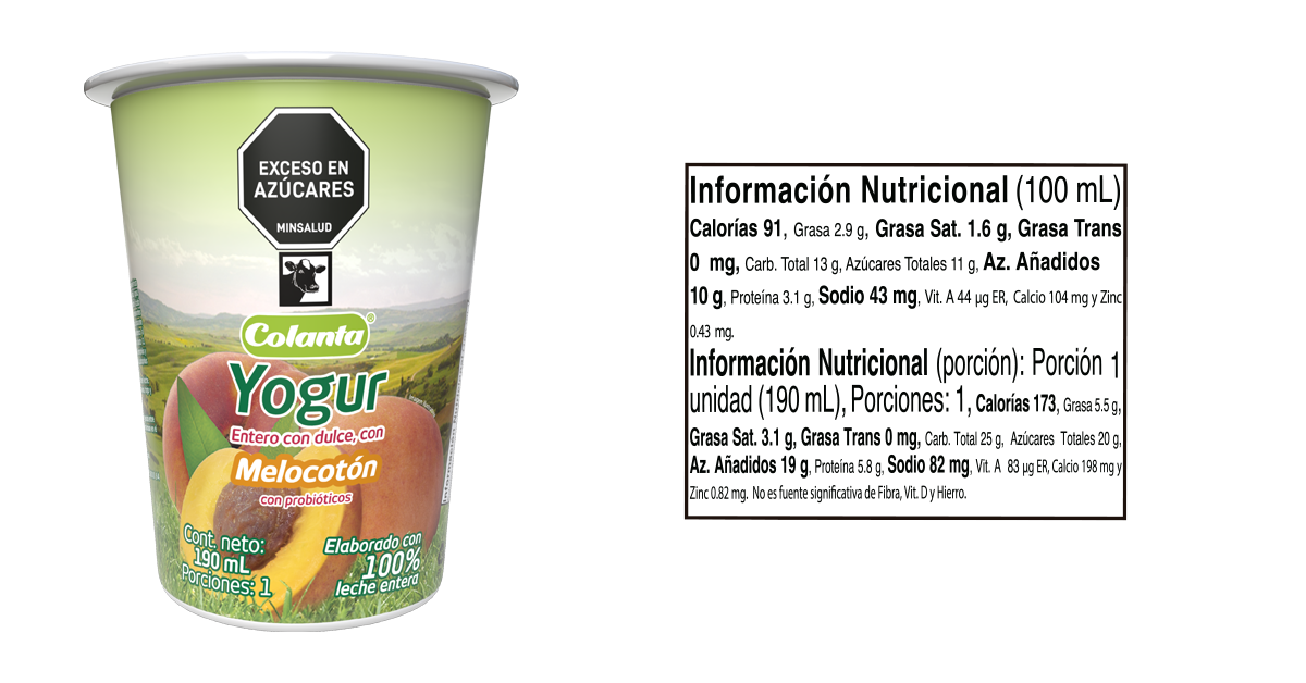 Vaso yogur melocoton 190 ml informacion nutricional