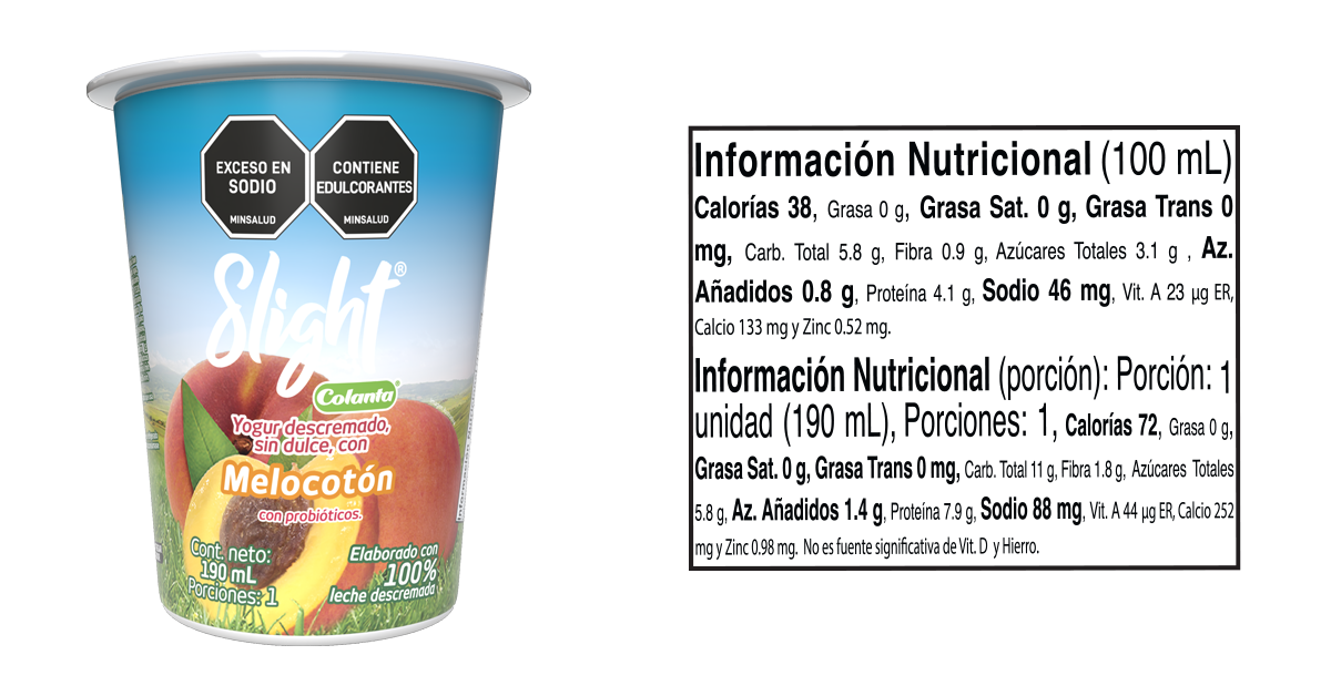 Vaso yogur melocoton slight 190 ml informacion nutricional