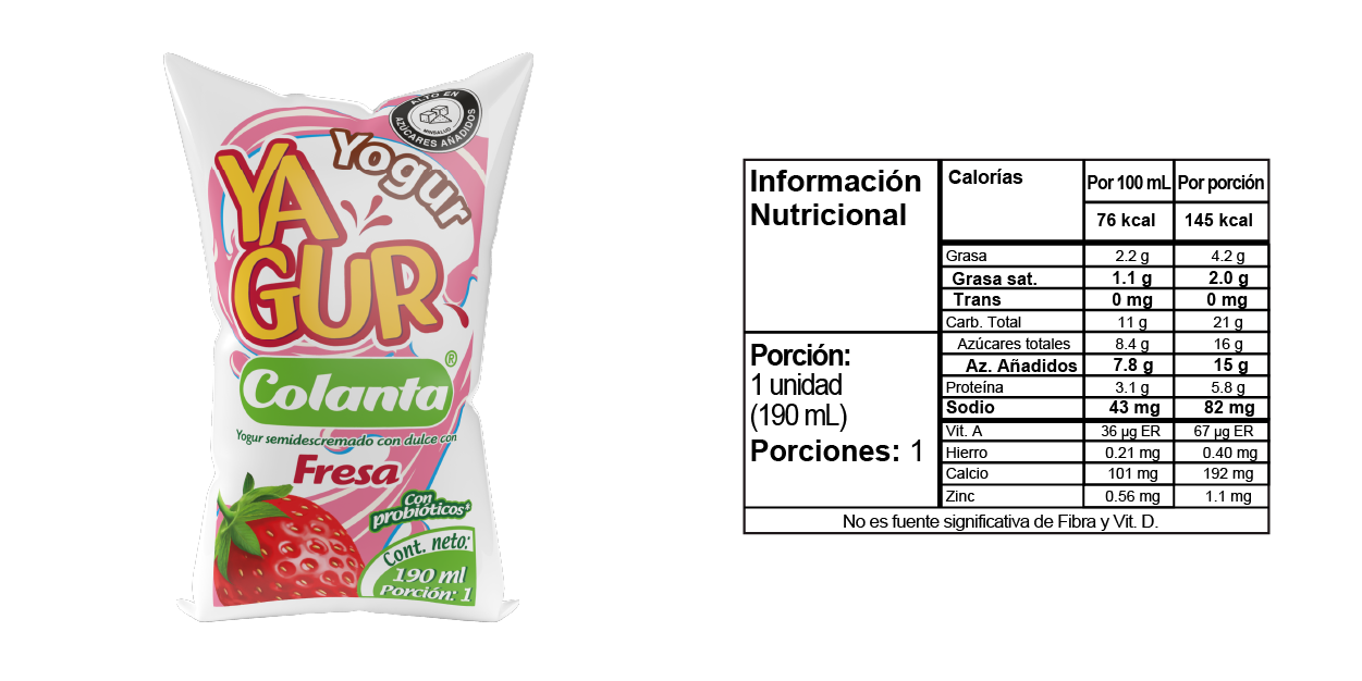 Yagur Fresa Bolsa - Tabla Nutricional
