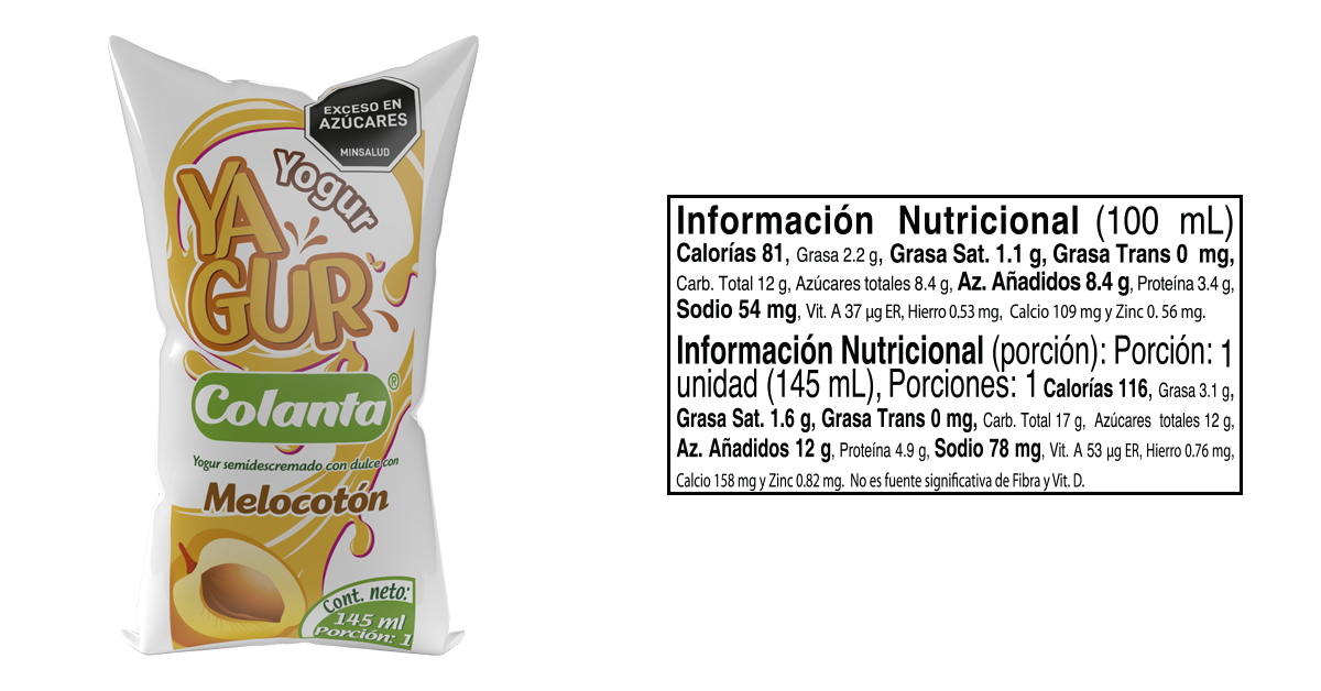 Yagur melocoton 145 bolsa informacion nutricional