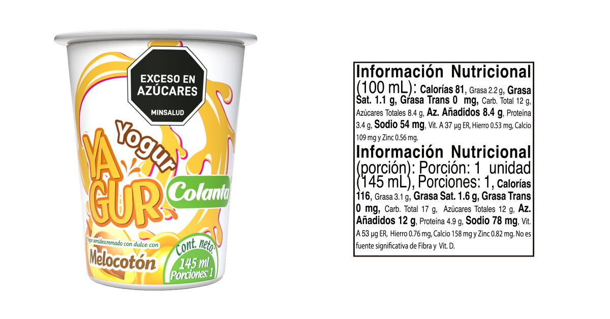 Yagur melocoton 145 ml informacion nutricional