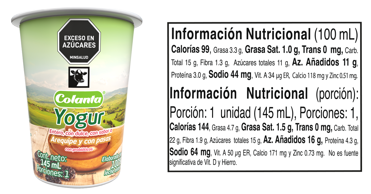 Yogur 145 arequipe ml informacion nutricional