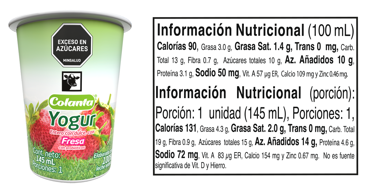 Yogur 145 fresa ml informacion nutricional