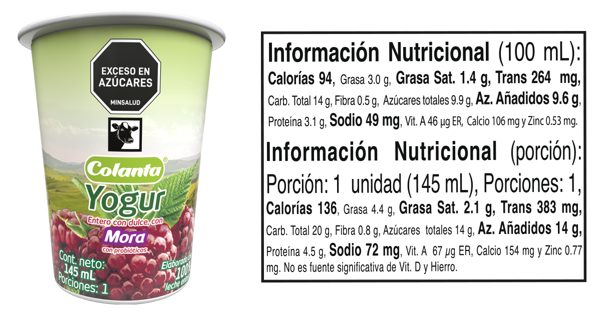 Yogur 145 mora ml informacion nutricional