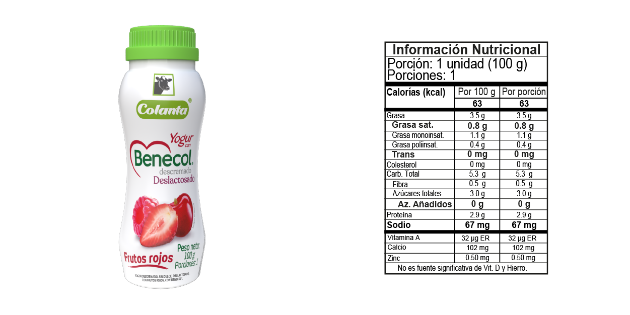 Yogur Benecol Frutos Rojos - Tabla nutricional