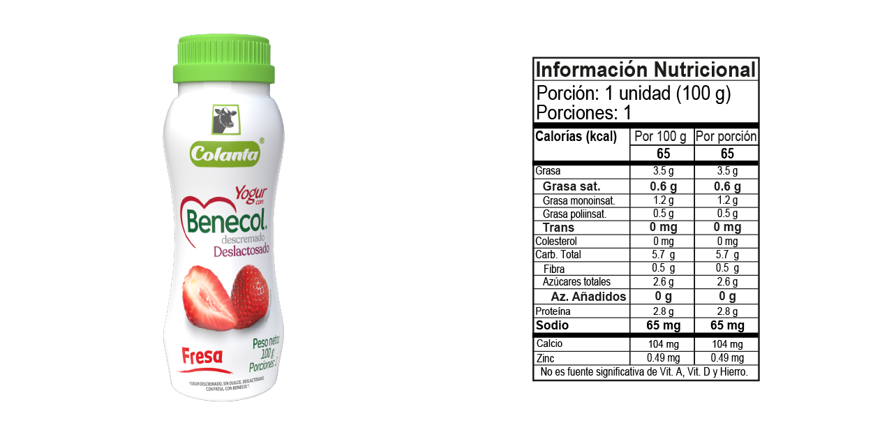Yogur Benecol deslactosado Fresa - Tabla Nutricional