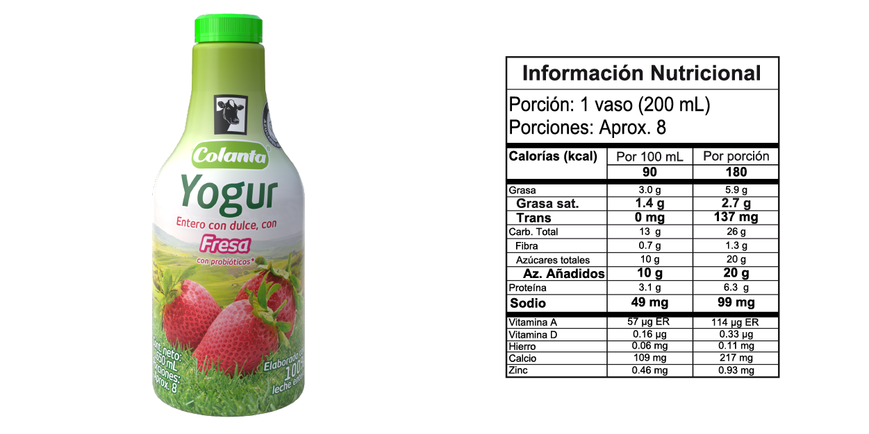 Yogur Entero Fresa 1650 gramos - Tabla nutricional