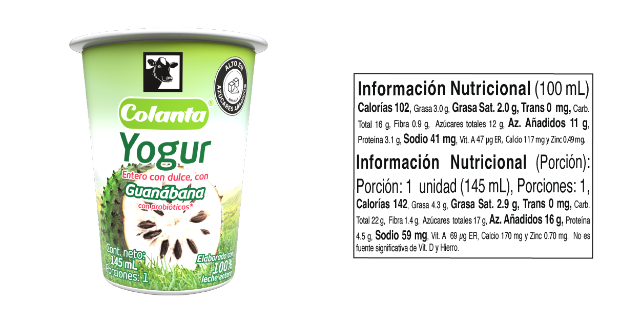 Yogur Entero Guanabana - 145 gramos Tabla nutricional