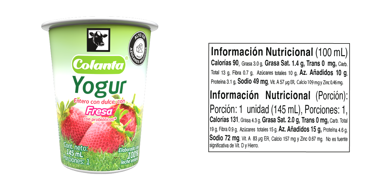 Yogur Entero Sabor a Fresa - Tabla Nutricional