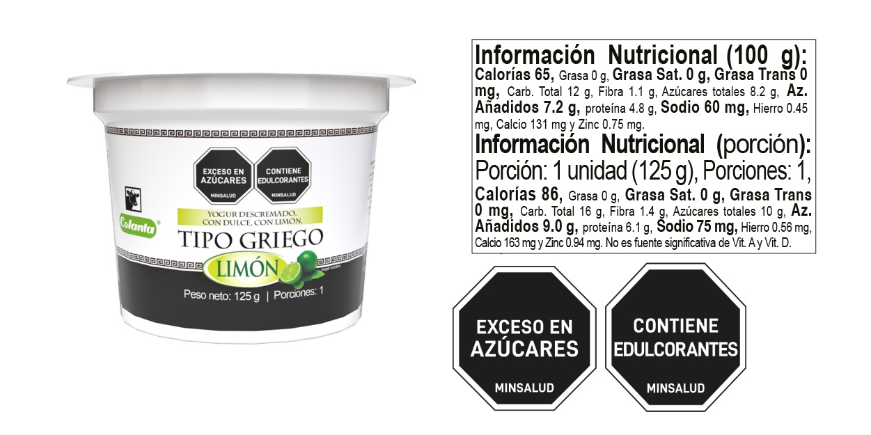 Yogur Griego limon Tabla Nutricional