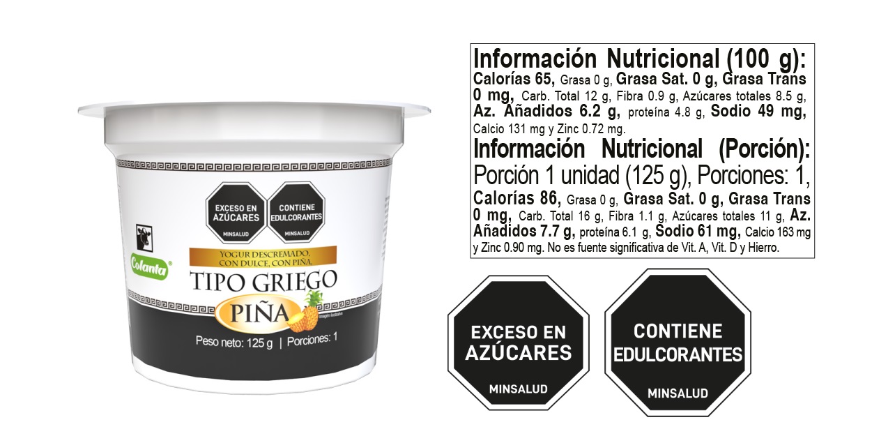 Yogur Griego piña Tabla Nutricional