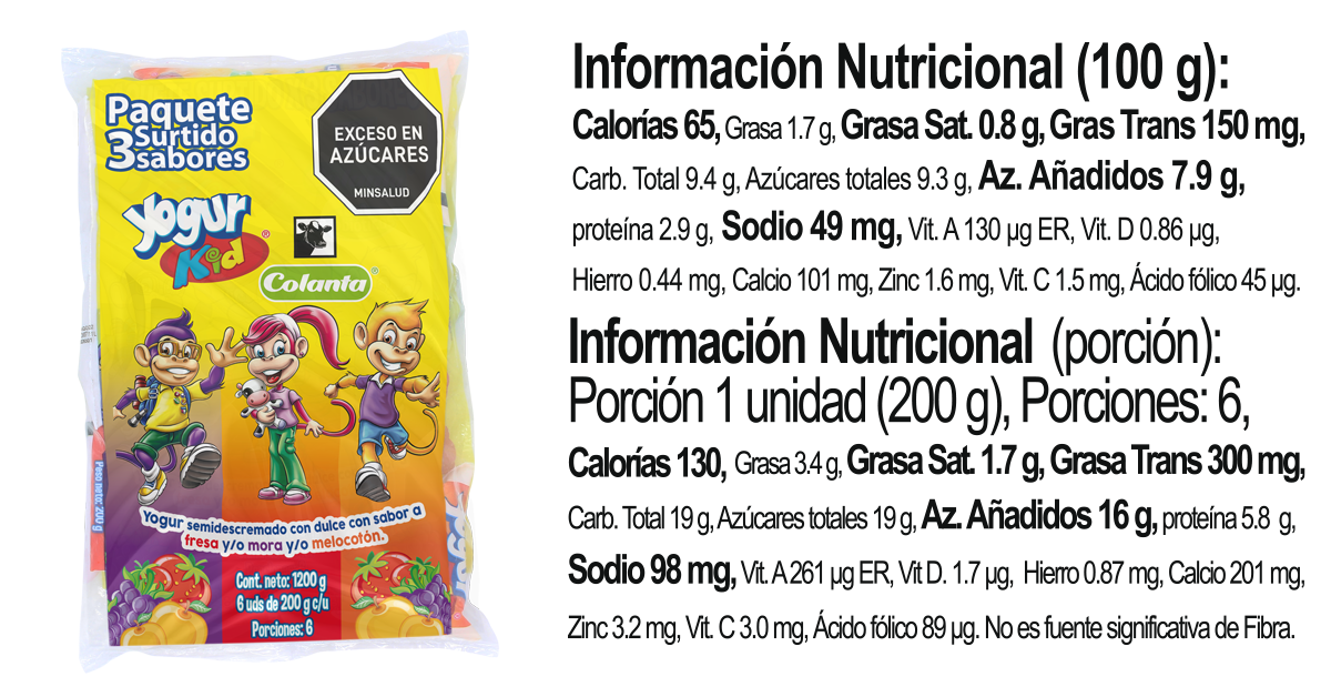 Yogur Kid Bolsa x 6 informacion nutricional
