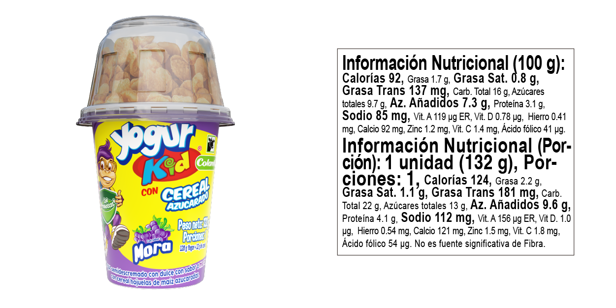 Yogur Kid con Cereal de Mora Tabla Nutricional