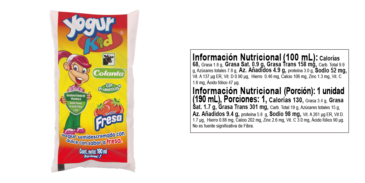 Yogur Kid de Fresa - Tabla Nutricional