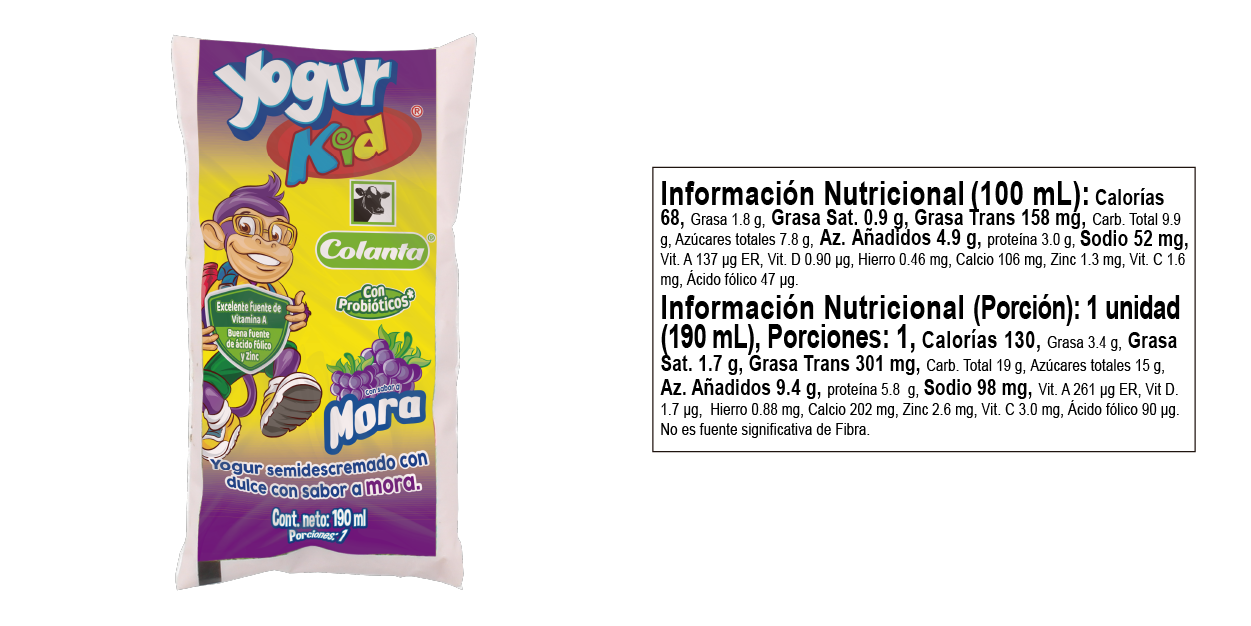 Yogur Kid de Mora - Tabla Nutricional
