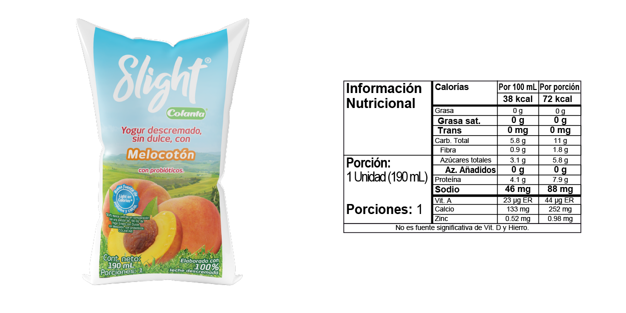 Yogur Slight Melocoton - Tabla Nutricional